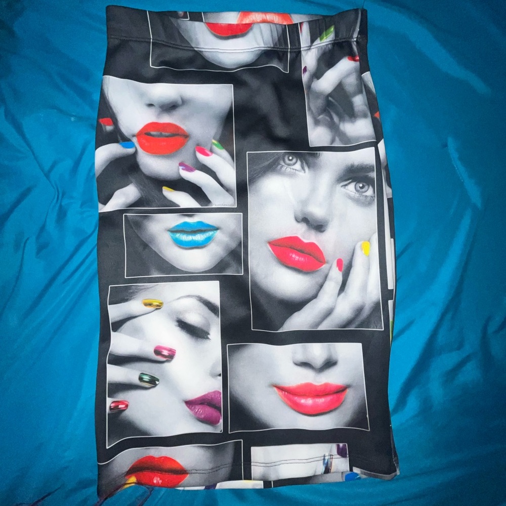 Colorful Lips and Nails Graphic Skirt